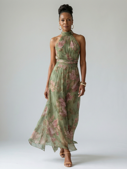 Mirelle | Robe midi plissée à col halter