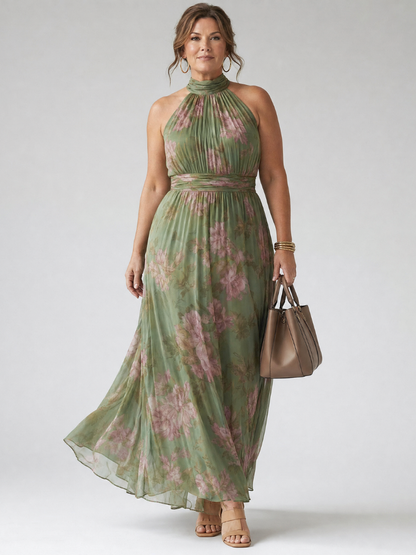 Mirelle | Robe midi plissée à col halter