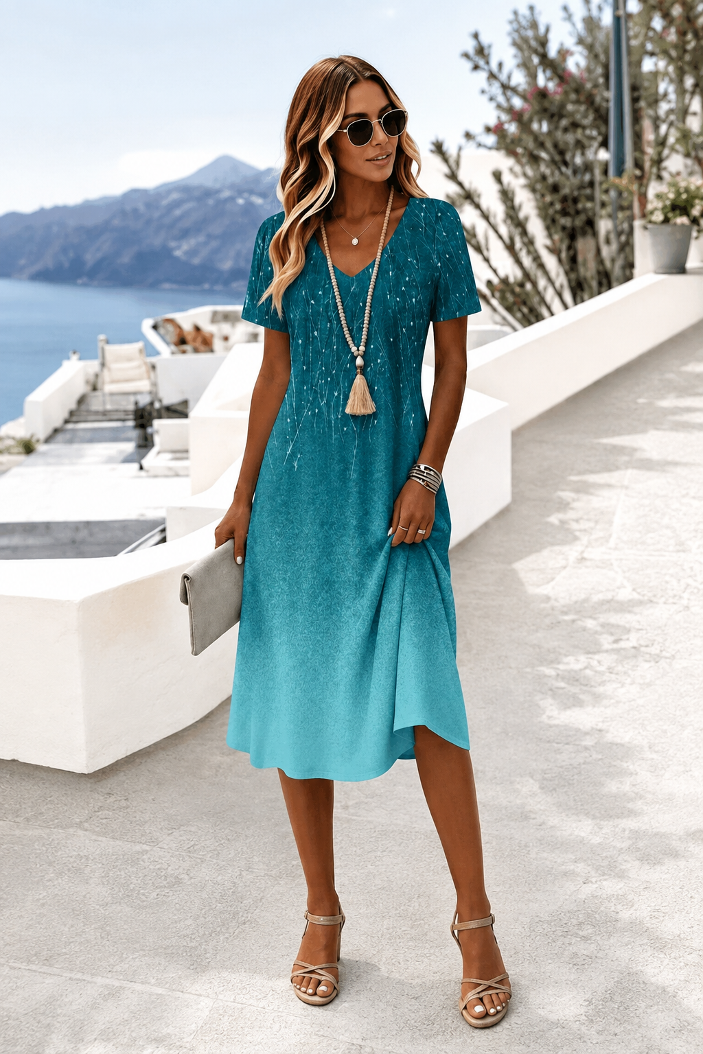 ÉLÉNA™ | Robe Midi Dégradée à l’Élégance Naturelle - ZARZII