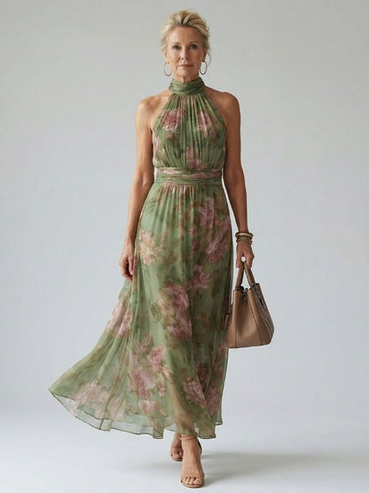 Mirelle | Robe midi plissée à col halter