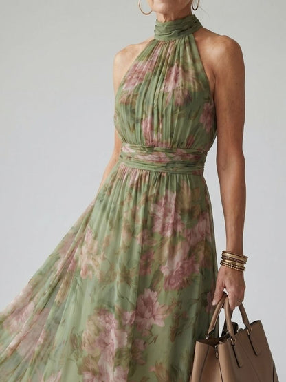 Mirelle | Robe midi plissée à col halter
