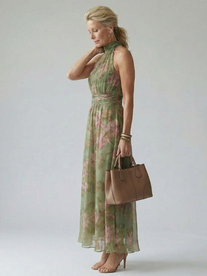 Mirelle | Robe midi plissée à col halter