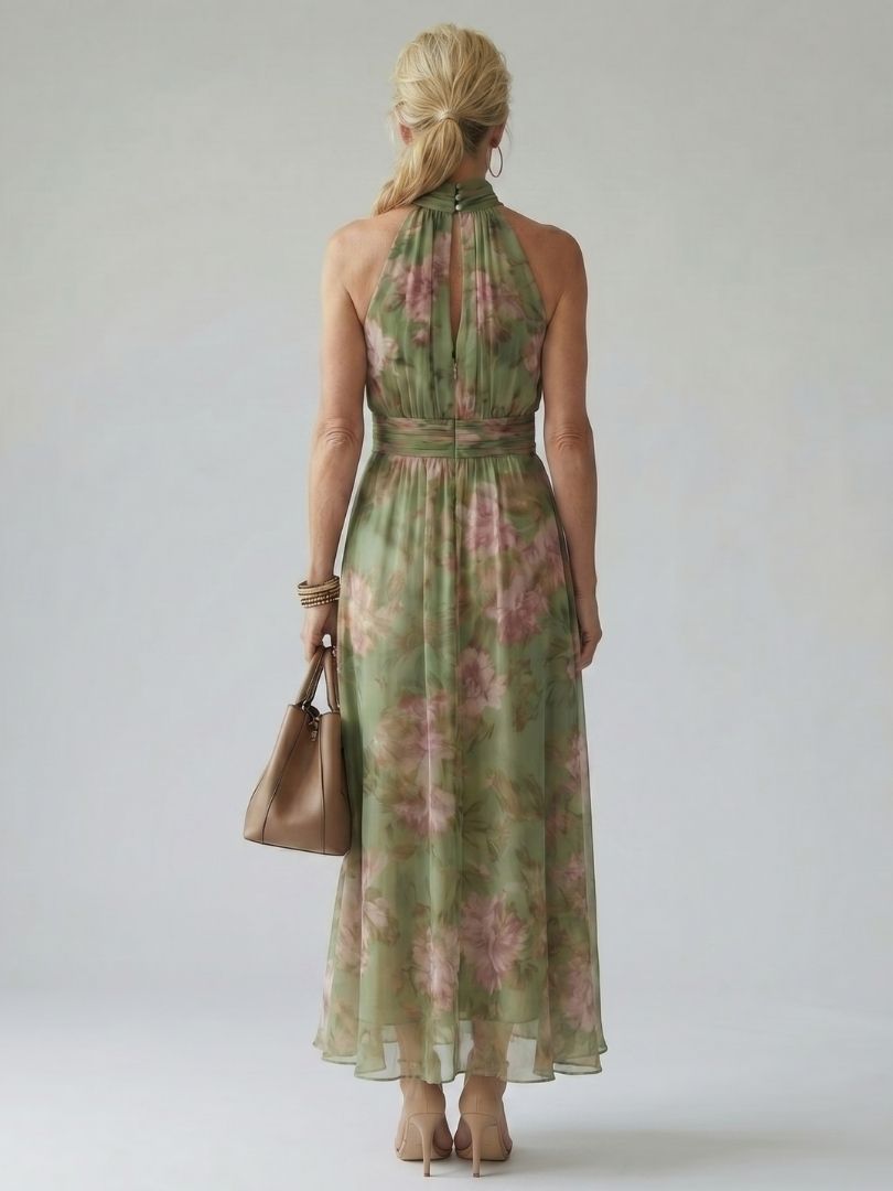 Mirelle | Robe midi plissée à col halter