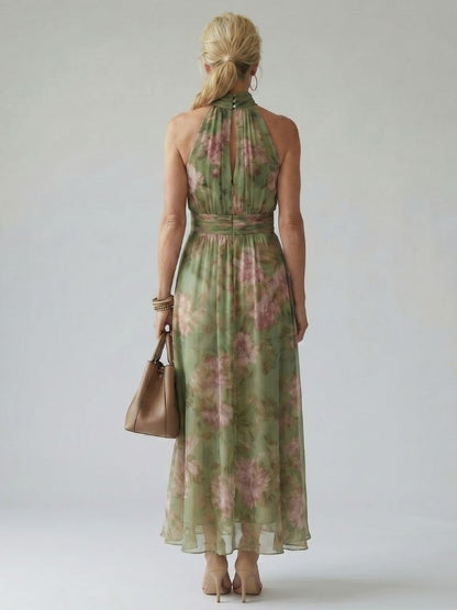 Mirelle | Robe midi plissée à col halter