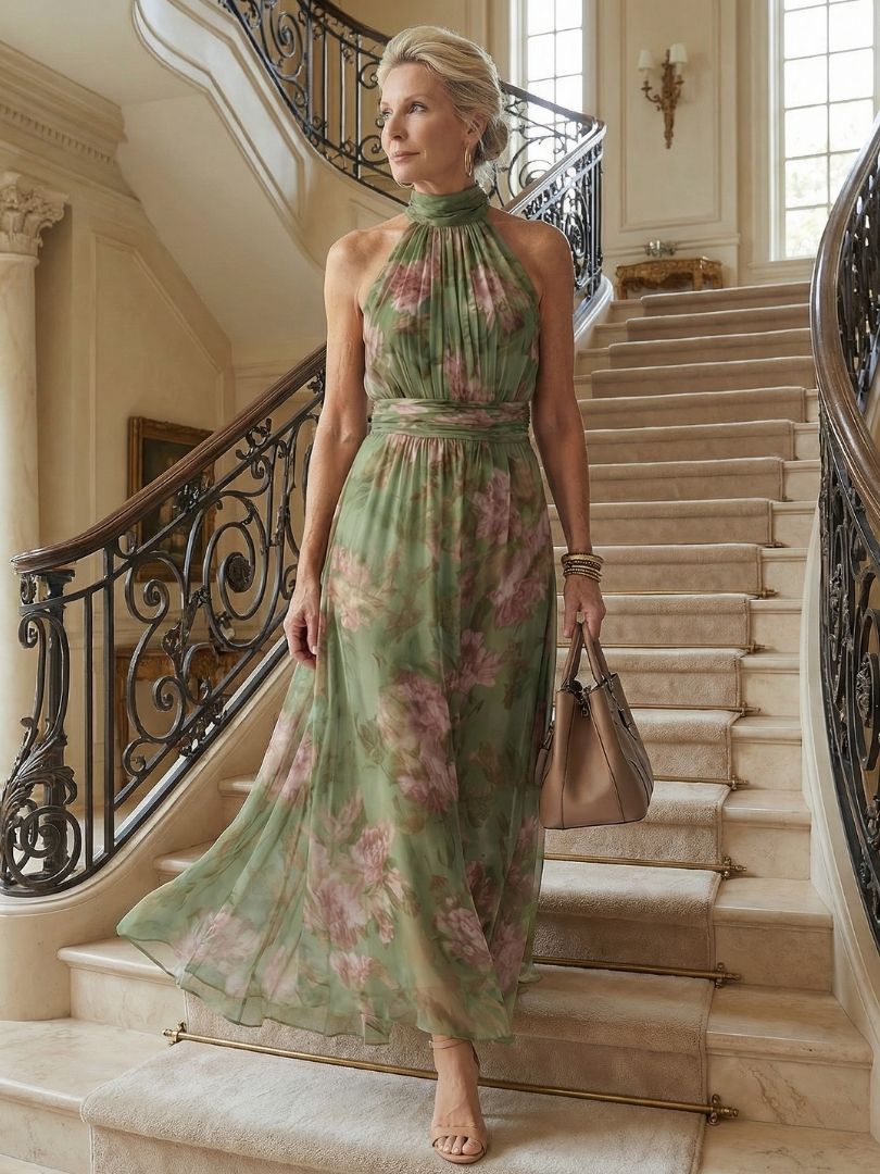 Mirelle | Robe midi plissée à col halter