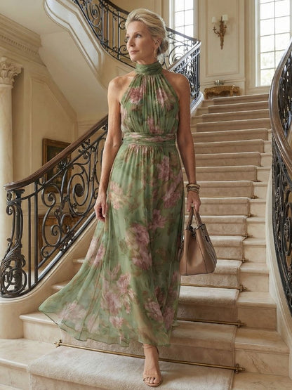 Mirelle | Robe midi plissée à col halter